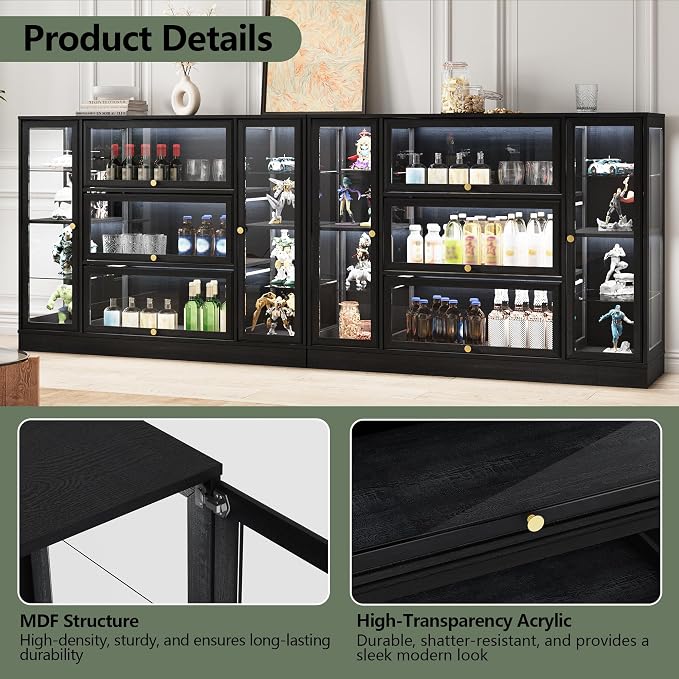 Display Cabinet with Acrylic Glass Doors, Extra Wide Curio Cabinet with LED - Image 6