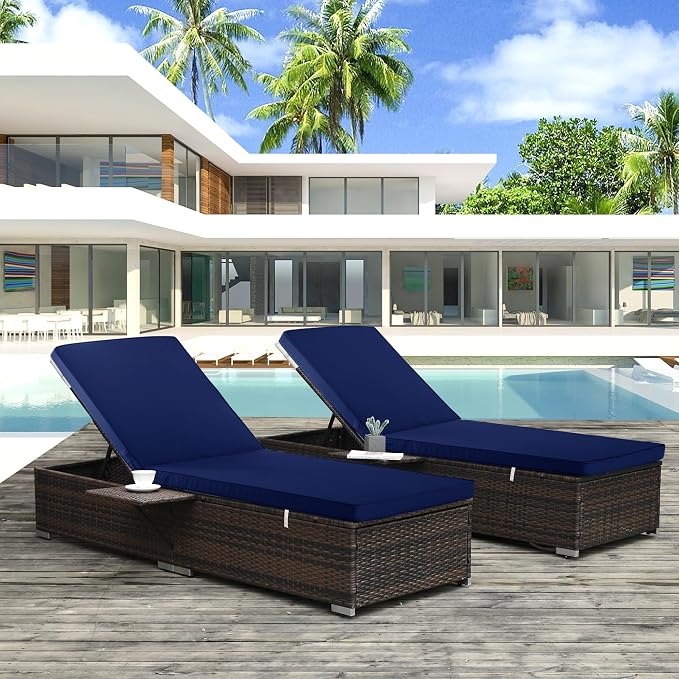 Outdoor Chaise Lounge Cushion Set of 2, Fadesafe Water-Repellent Lounge Deck - Image 6