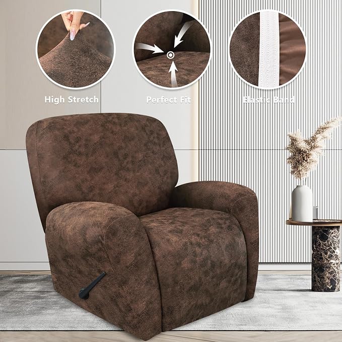 ANARACHON Leather Look Recliner Chair Covers Stay in Place 4-Piece Recliner - Image 4