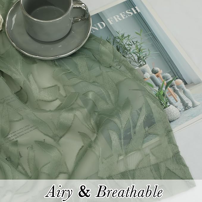 Lecloud Leia Sage Green Sheer Curtains 45 Inch Length 2 Panels, Elegant Balance - Image 2