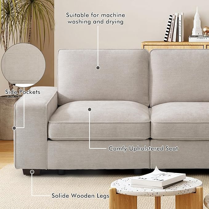 TEKAMON 100" Modular Sofa with Seats Storage, Comfy 3-Seater Chenille Fabric - Image 5
