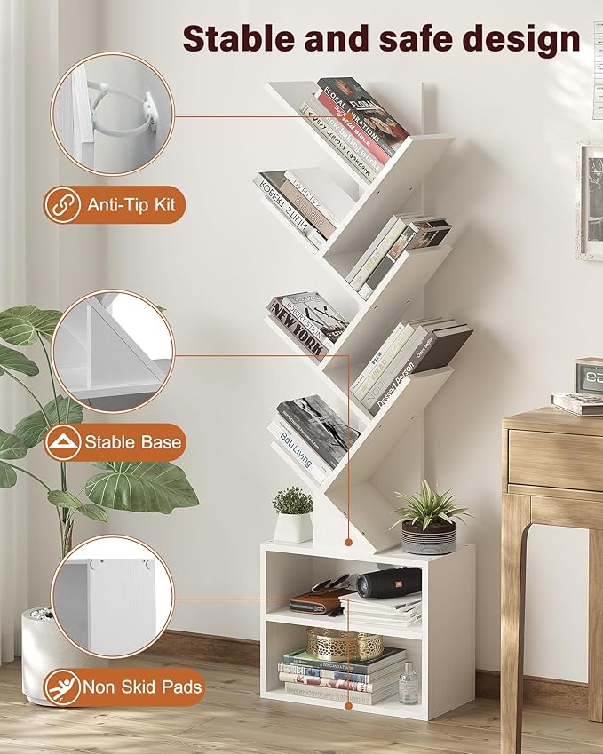 SUNMORY 6 Tier Tree Bookshelf, Tall Bookcase - Image 5