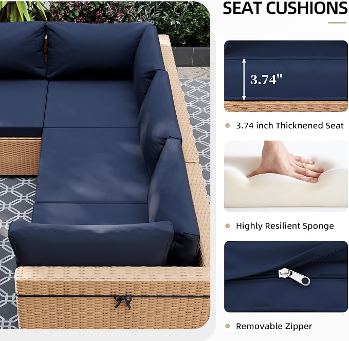 UPHA 7 Pieces Patio Furniture Sets, Wicker Outdoor Sectional Sofa Couch - Image 5