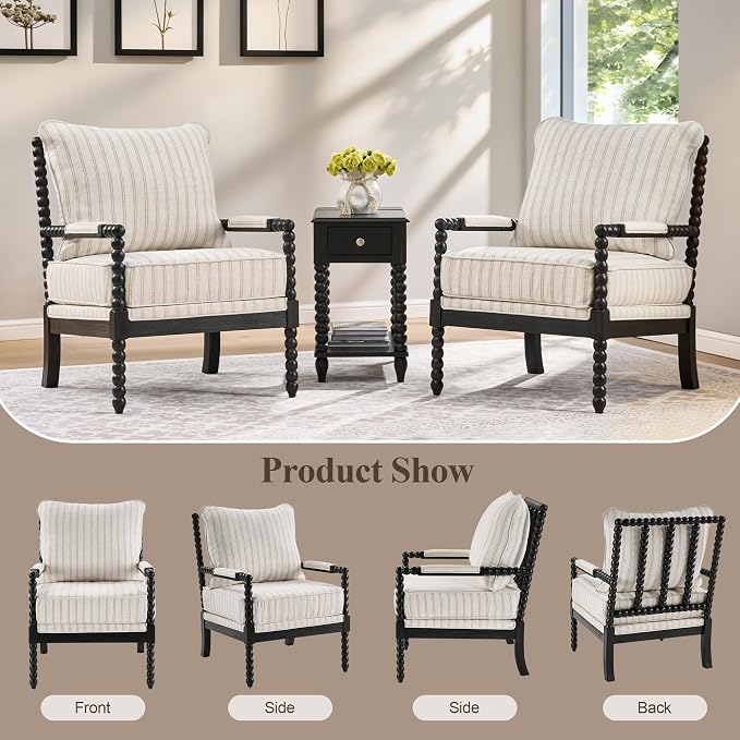 DUHOME Linen Fabric Spindle Accent Chair Set of 2, Bobbin Chair - Image 7