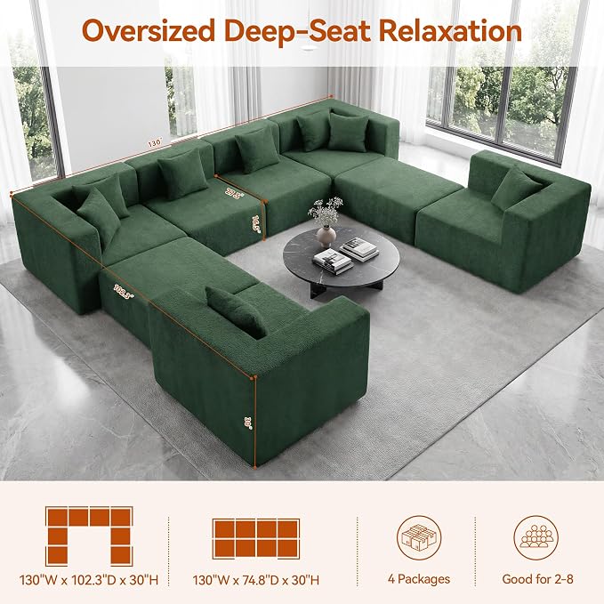 MONVANE Modular Sectional Sofa, Oversized 8 Seat Convertible U Shaped Couch - Image 3