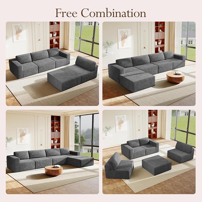 Vesgantti 159" Large Modular Sectional Sofa, L-Shaped Corduroy Cloud Couch - Image 3