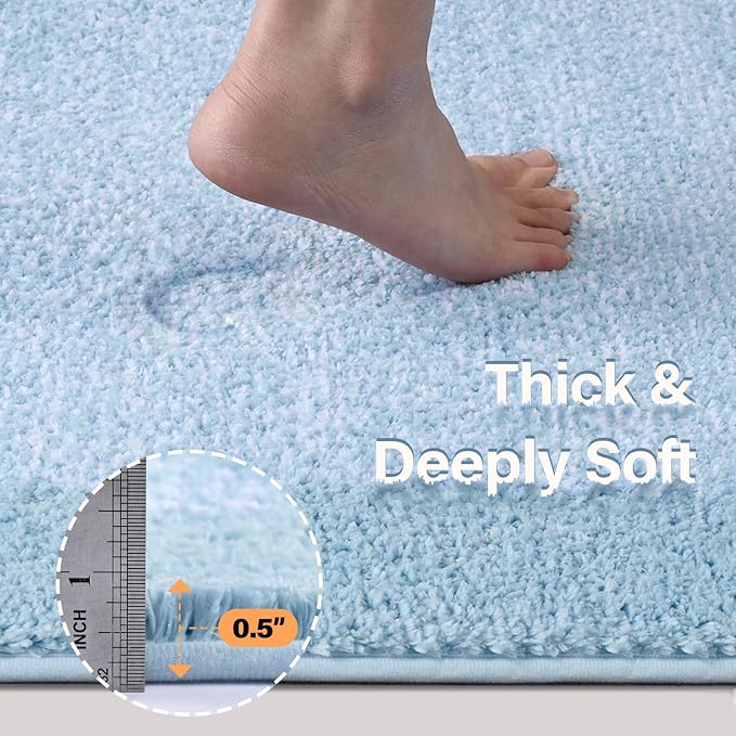 60x24 Long Bathroom Rugs Washable Non Slip, Light Blue Bath Mat - Image 4