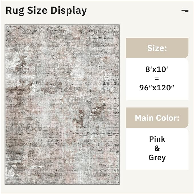 Abstract Rug 8x10 Large Living Room Rugs Neutral Modern Washable Area Rugs - Image 5