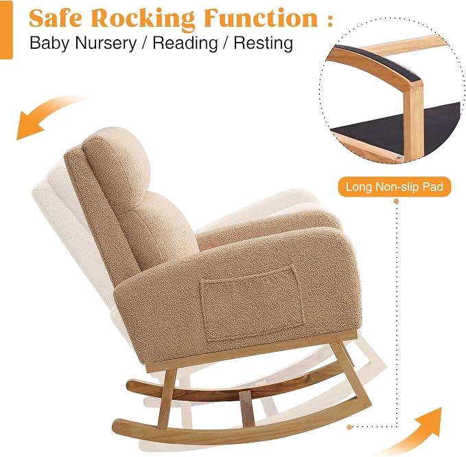 HCHAIRH Rocking Chair Nursery, Sherpa Nursing Rocking Chairs, Upholstered - Image 3