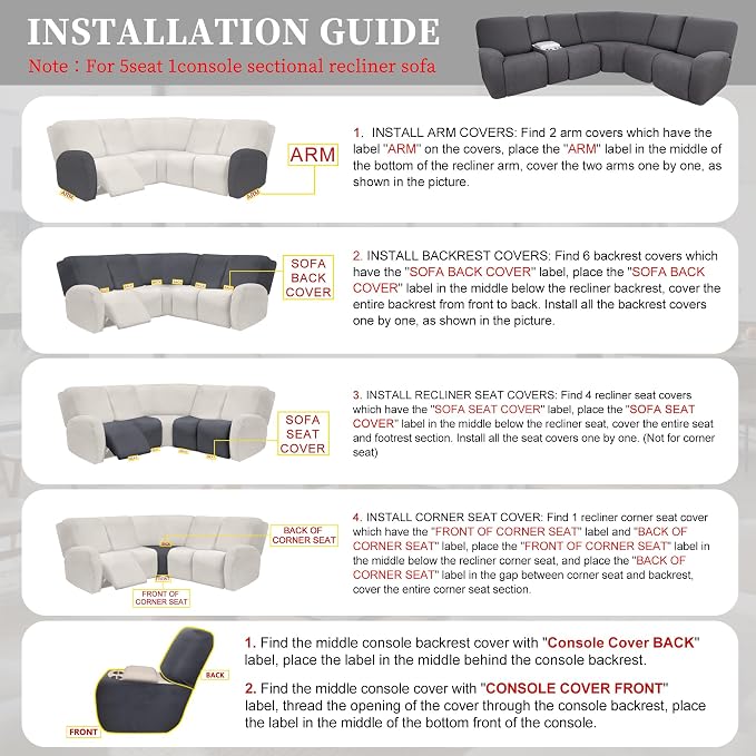 100% Waterproof Sectional Recliner Couch Covers - Image 7