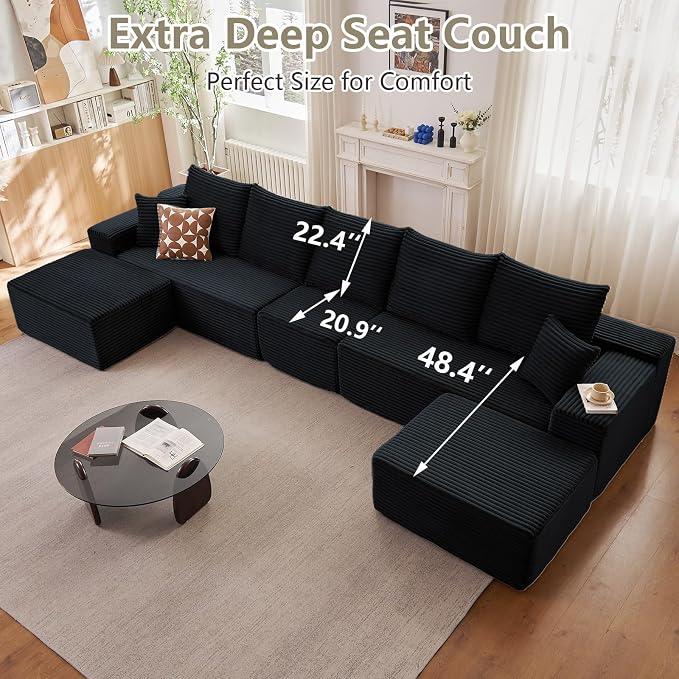 167.7" Sectional Cloud Couch for Living Room, Modular Floor Deep-Seat Sofa - Image 7