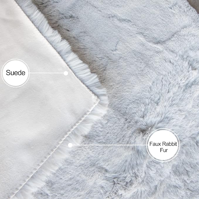 ORINOVA Grey Washable Fluffy Round Rugs 6ft Faux Bunny Fur Rugs - Image 6