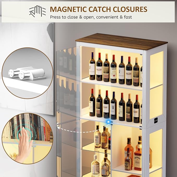 71” Display Cabinet with Glass Doors, Modern Curio Cabinet with 3 Color Lights - Image 8