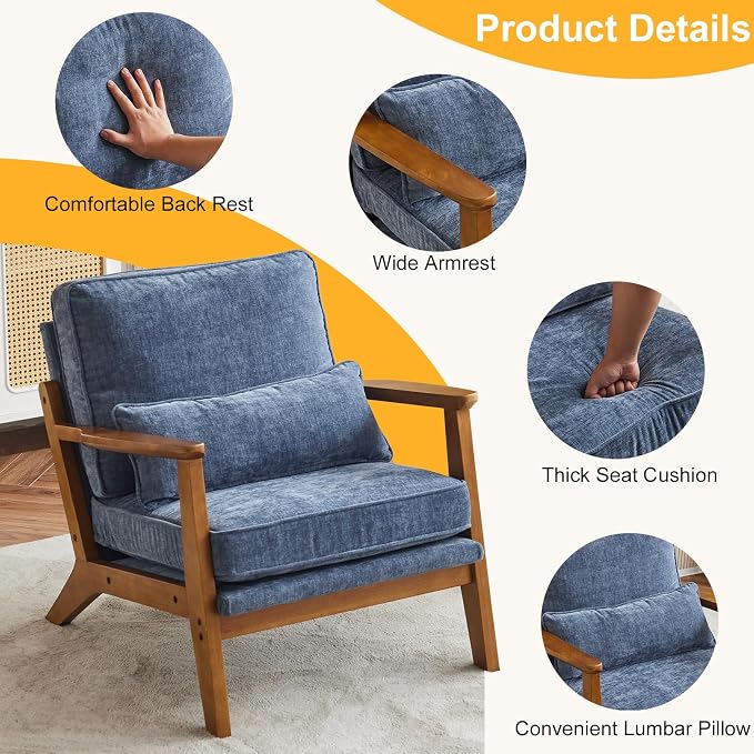 Karl home Accent Chair Wide Armrest Mid-Century Lounge Chair Chenille Armchair - Image 3