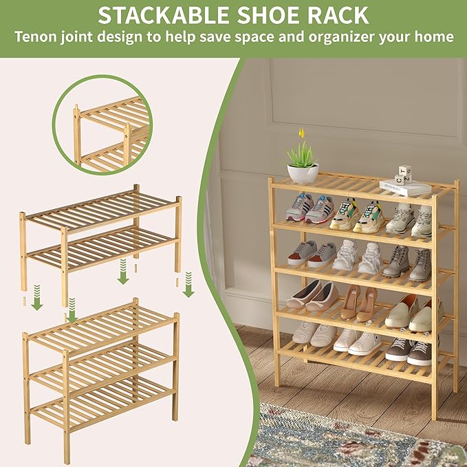 ROMGUAR CRAFT 3 Tier Bamboo Shoe Rack - Image 5