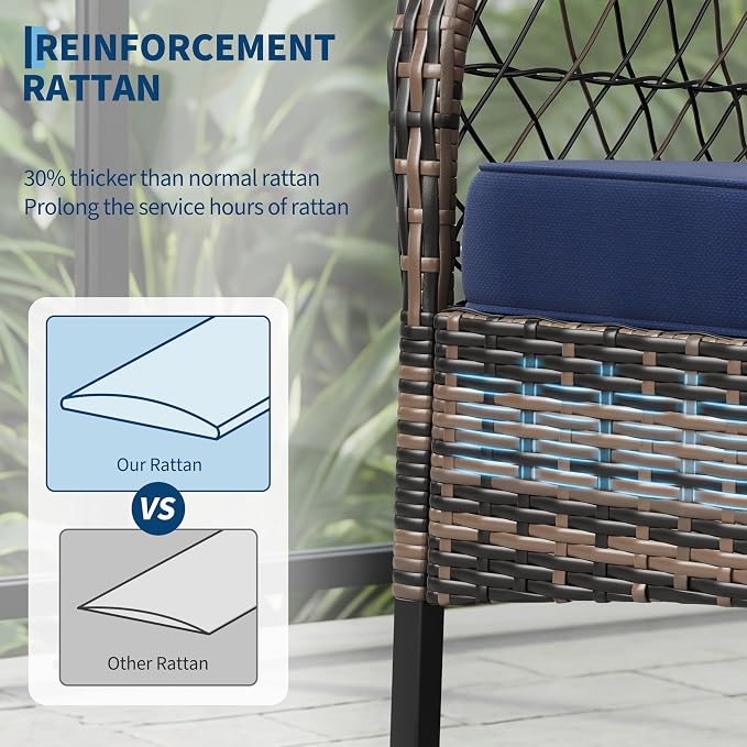 GarveeHome 3-Piece Outdoor Rocking Chair Set, Wicker Rattan Patio Furniture - Image 4