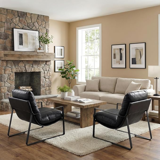 LukeAlon Modern PU Leather Accent Armchairs Set of 2, Upholstered Living Room - Image 5