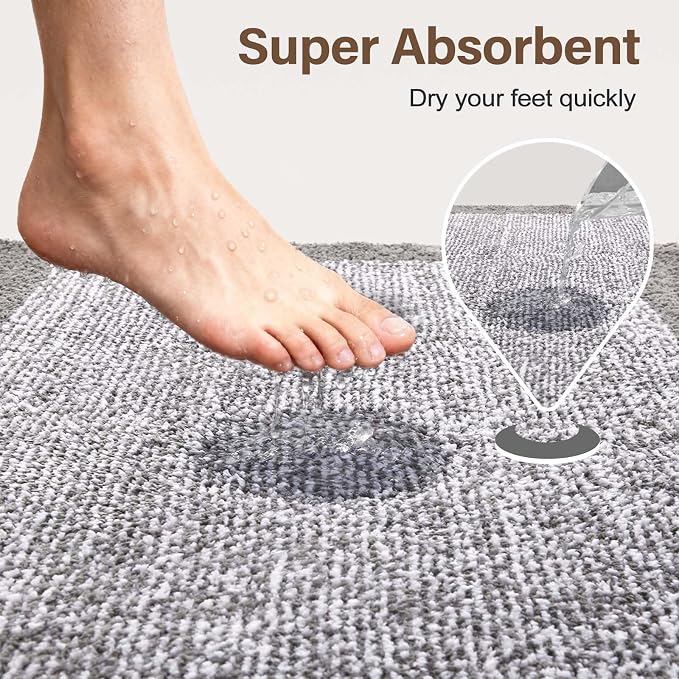 60x24 Long Bathroom Rugs Washable Non Slip, Light Grey Bath Mat - Image 7