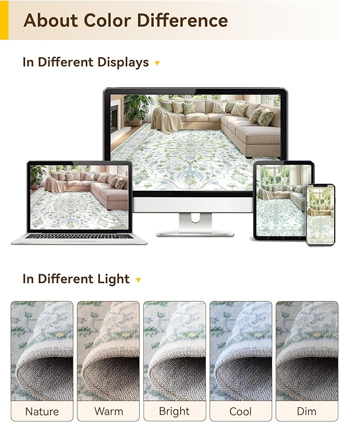 Area Rugs 9'x12' Washable Non-Slip, Floral Vintage Distress Print Pattern - Image 6
