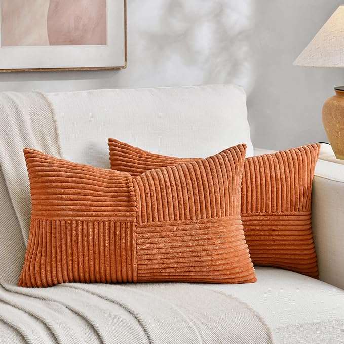 Fancy Homi 2 Packs Orange Long Lumbar Decorative Throw Pillow Covers 12x24 Inch by Fancy+Homi