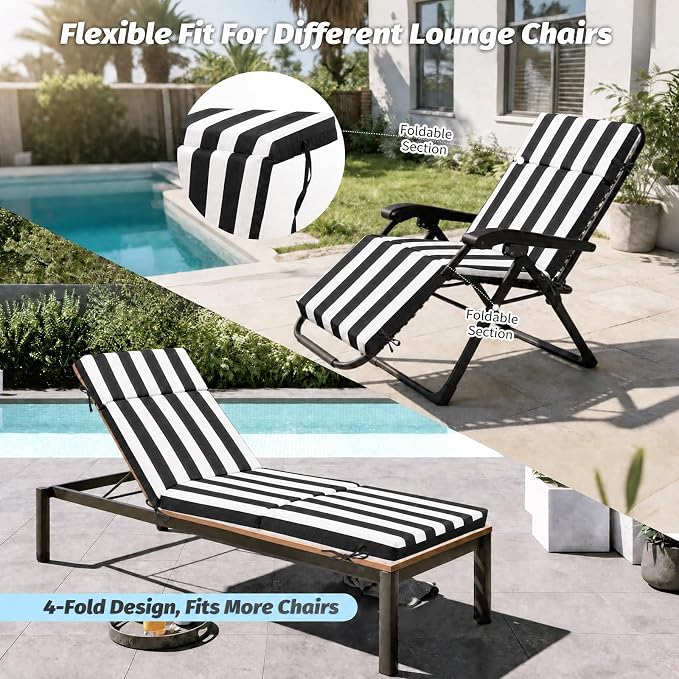 2 Pcs Outdoor Chaise Lounge Cushion 72" x 21" x 3", Folding Patio Lounge Chair - Image 6