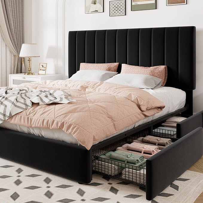 Allewie Queen Size Storage Bed Frame, Vertical Channel Tufted Adjustable by Allewie