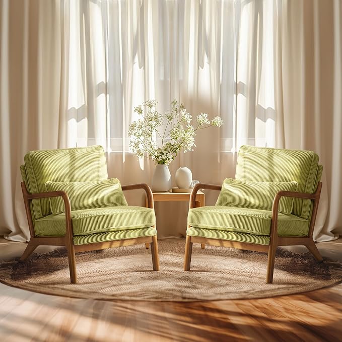 VINGLI Upgraded Premium Corduroy Accent Chairs Set of 2, Upholstered Arm Chair by VINGLI
