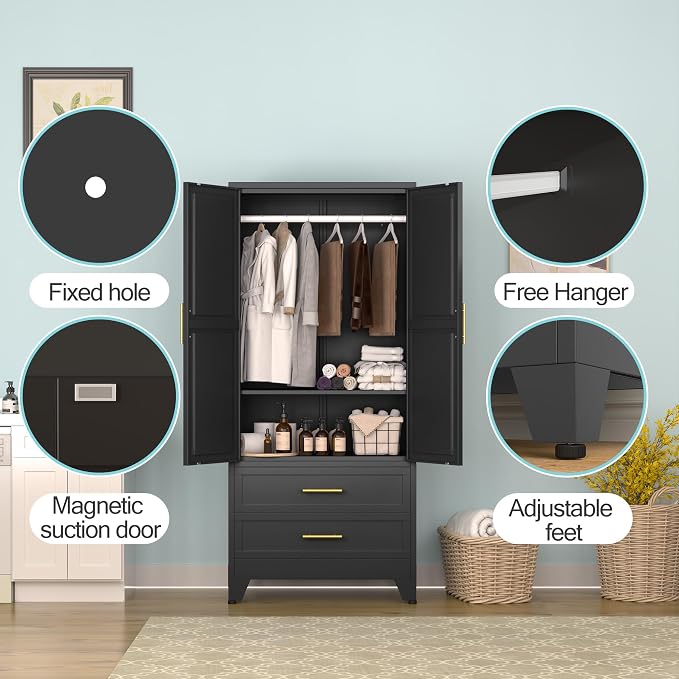 erosoei Metal Armoire Wardrobe Closet, 71 "Metal Clothing Storage Cabinet - Image 3
