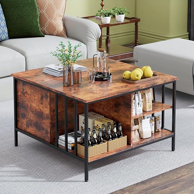 Coffee Table with Storage, Lift Top Coffee Table with Display Shelf and Hidden - Image 6