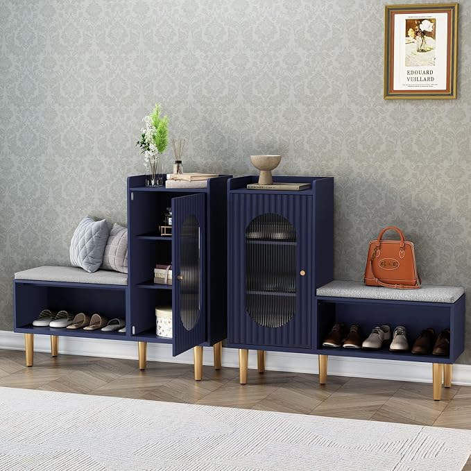 HLR Storage Bench Set of 2, L-Shaped Storage Cabinet by HomeDeservesaRelaxLiving
