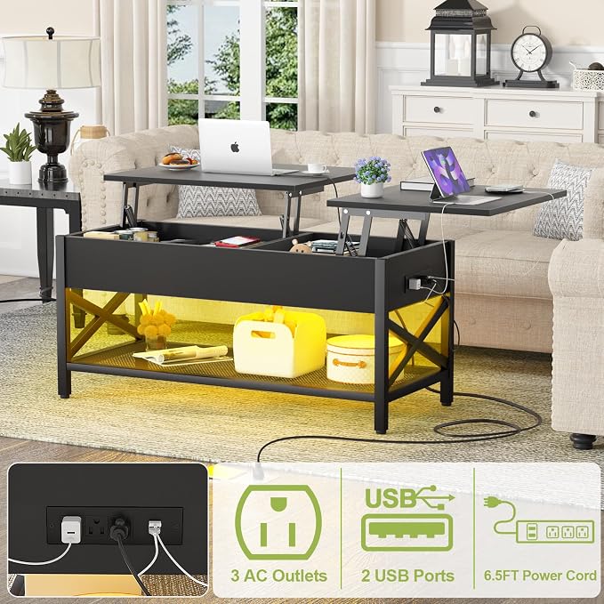 Aheaplus Black Lift-Top Coffee Table - Image 5