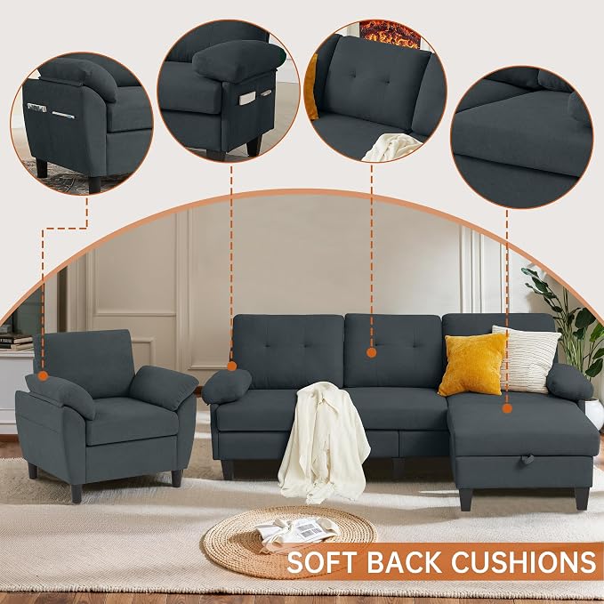 2 Piece Sectional Sofa Set, 3 Seat L Shaped Couches - Image 4