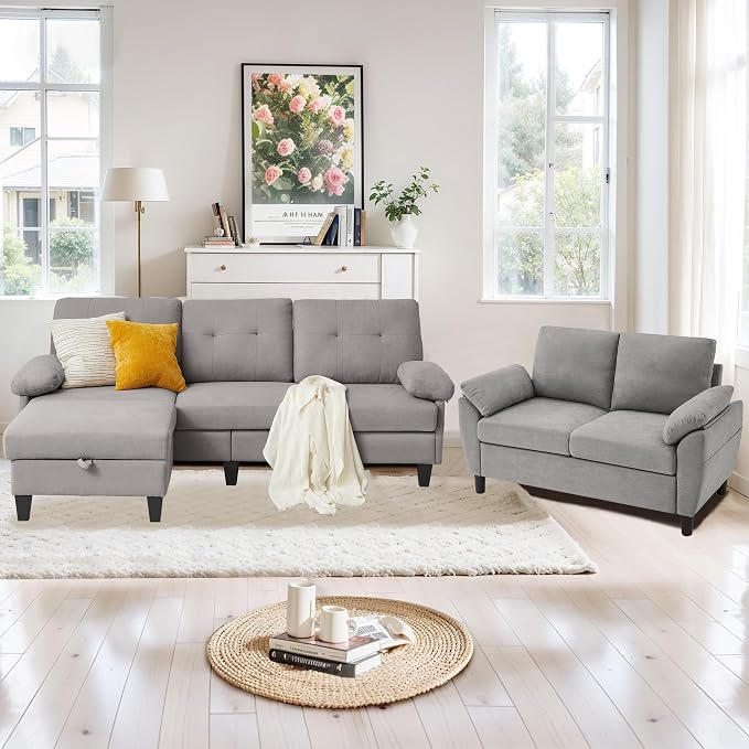 84" Convertible Sectional Sofa Set, 3 Seat L Shaped Couch by soscana