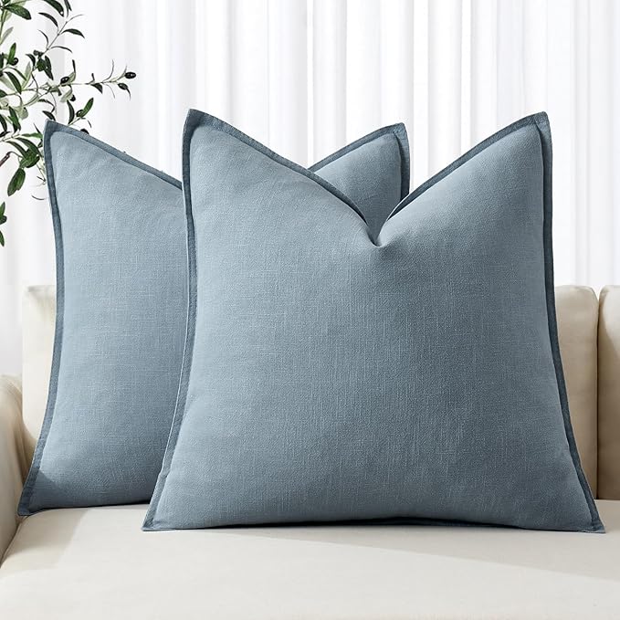 MIULEE Decorative Linen Euro Sham Pillow Covers 22x22 Inch Blue Grey Boho by MIULEE