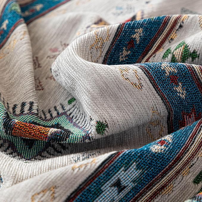 VClife Bohemian Couch Cover, Vintage Moroccan Tribal Geometric Chenille Couch - Image 8