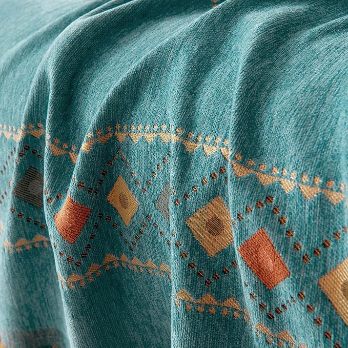 DREAMINGO Teal Boho Couch Cover Jacquard Chenille Sofa Covers Washable 3 Seater - Image 5