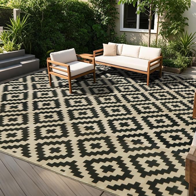 SAND MINE Reversible Mats, Plastic Straw Rug, Modern Area Rug, Large Floor Mat by SANDMIND