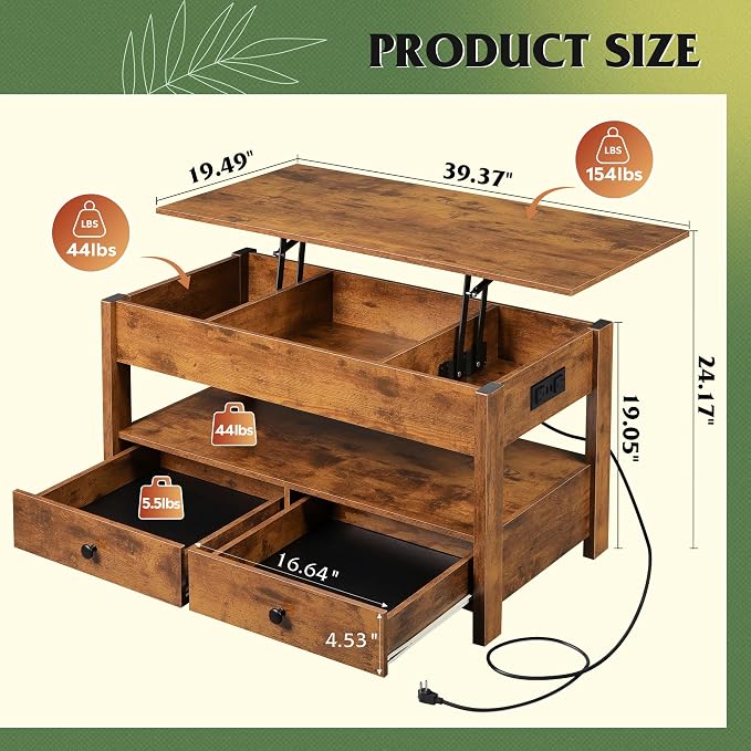 WLIVE Coffee Table, Lift Top Coffee Table - Image 3
