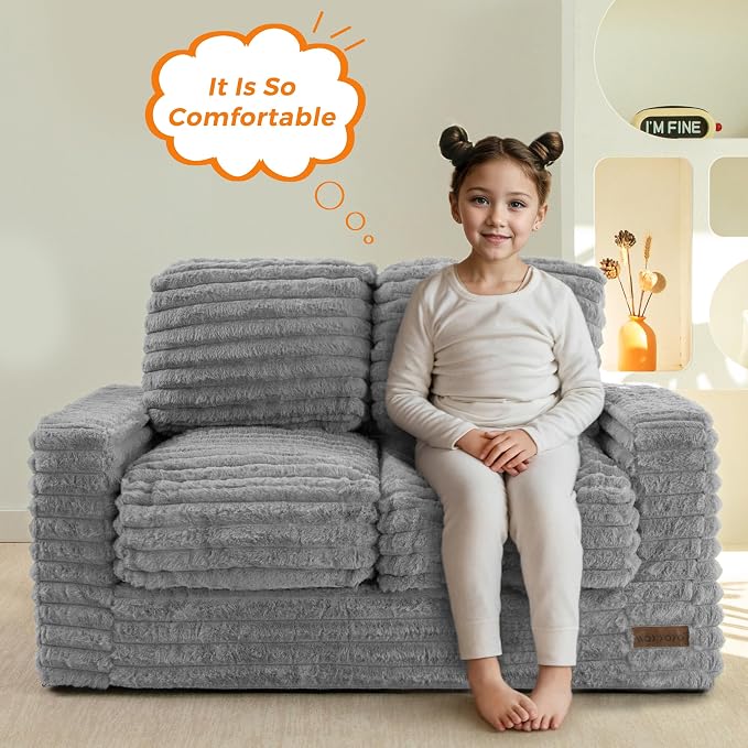 MAXYOYO Extra Wide Kids Bean Bag Chair, Comfy Faux Fur Bean Bag Sofa - Image 3
