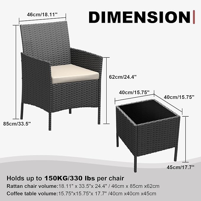 GarveeLife 3 Piece Patio Furniture Set, Rattan Outdoor Furniture - Image 2
