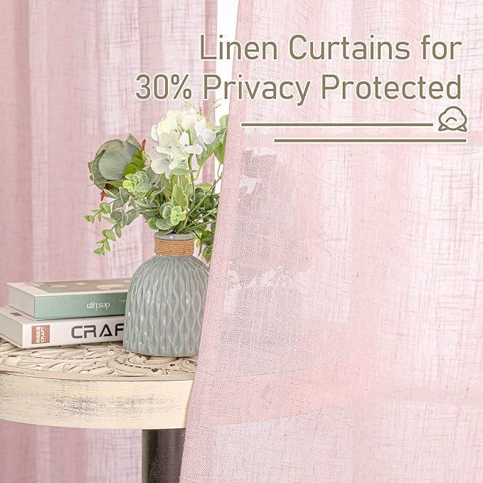 LAMIT Pink Linen Curtains 54 Inch Length 2 Panels, Light Filtering Panels Back - Image 5