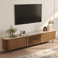 POVISON Fully-Assembled Sliding Tambour Door TV Stand, Mid Century Modern by POVISON
