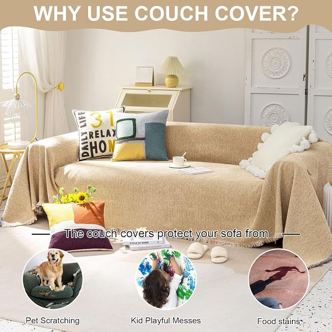 VClife Boho Chic Couch Cover, Soft Chenille Couch Covers - Image 3