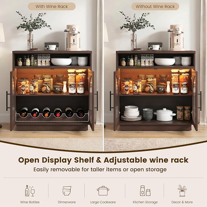 Sideboard Buffet Cabinet with Storage, Wine Bar Cabinet with Arched Glass Doors - Image 4