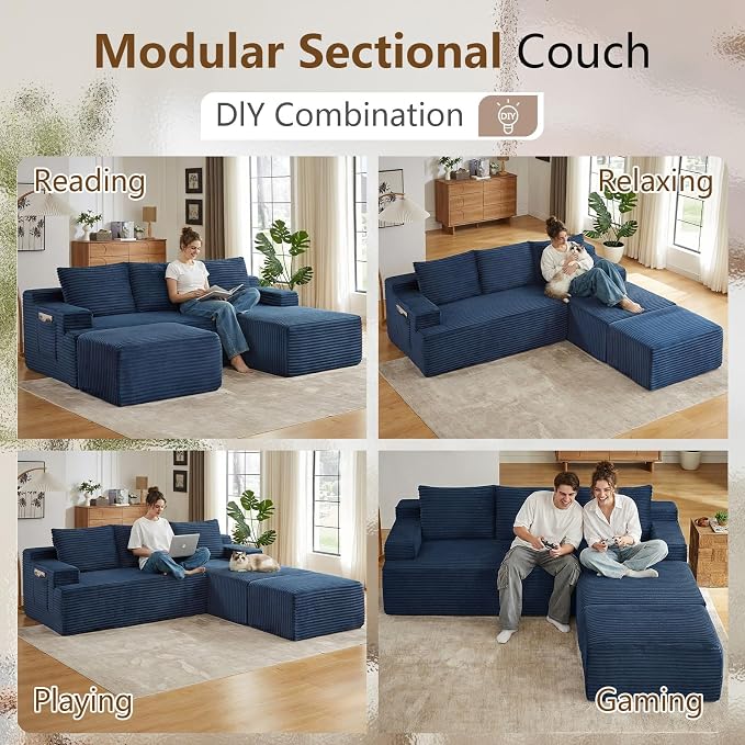 96" Cloud Sectional Couch U-Shaped Chaise - Image 4