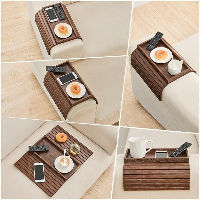 GEHE Bamboo Sofa Arm Tray, Foldable Couch Arm Tray Side Table, Anti-Falling - Image 7