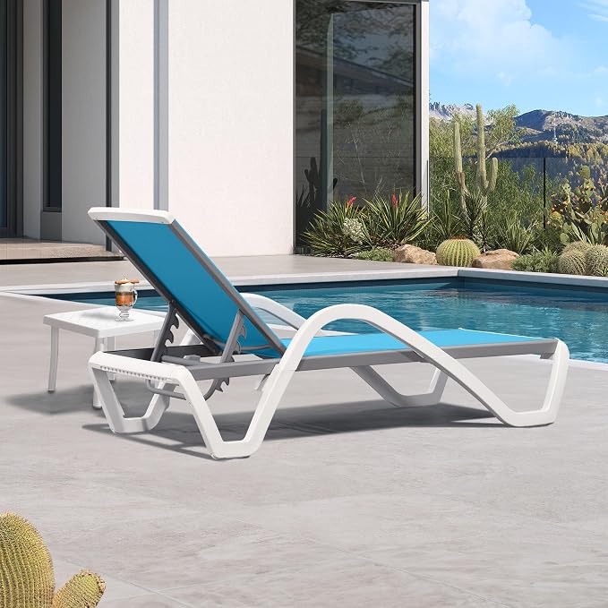 PURPLE LEAF Patio Chaise Lounge Chair Set Outside Aluminum Plastic Stackable - Image 3