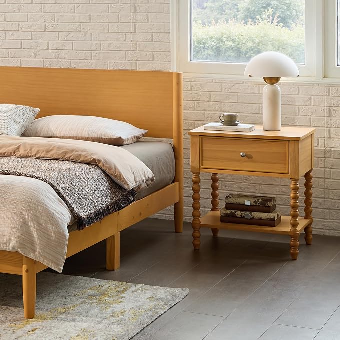 AMERLIFE 24" Wood Nightstand Set of 2, Vintage Bedside Table - Image 8