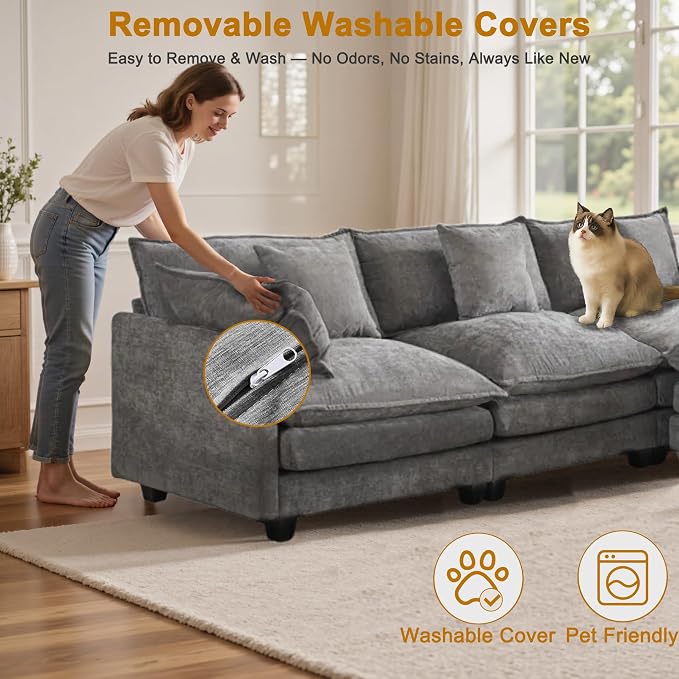 111.4" L-Shaped Cloud Chenille Sofa Sectional Couch - Image 7