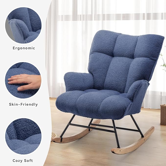 SAETSFEG Rocking Chair Nursery Teddy Upholstered Glider Rocker Rocking Accent - Image 4